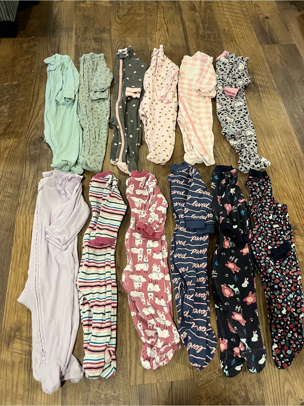 Baby Girls Mixed Pattern Footed One-Piece Sleepers - Assorted Colors